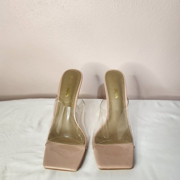 Fashion Nova Transparent Stiletto Heels Beige Bottoms Size 9 - Picture 3 of 9